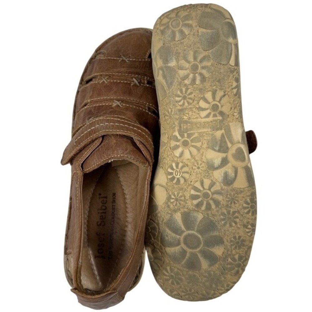 Josef Seibel Brown Leather Fisherman Sandals EU 40 Hook Loop Comfort Shoes - Picture 3 of 6